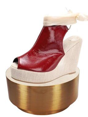 Women's Round Peep Toe Platform Wedge Sandals Espadrille, RED, Size 6.5